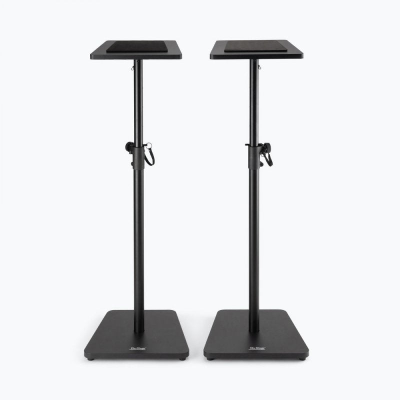 On-Stage SMS7500B, Wood Studio Monitor Stands (Black, Pair), Height Adjustment 35.5"- 56.5", 90 lbs. Weight Capacity, Steel / Wood Construction, Black