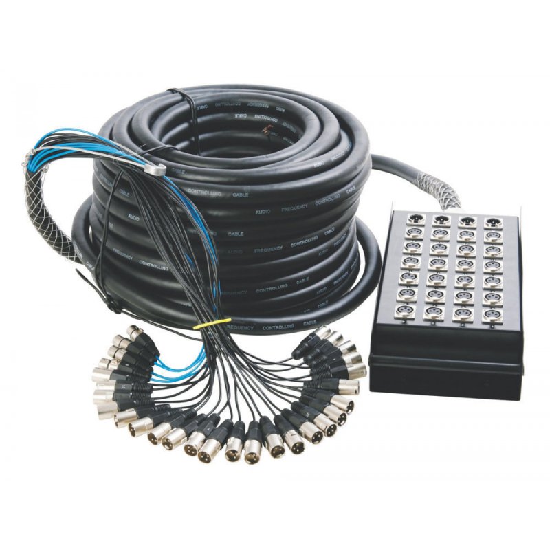 On-Stage SNK244100V2, 100' 24-Channel/4-Return Stage Snake, 100' Length, 24 (female) XLR Inputs, Metal Construction, Black, Includes Nylon Bag