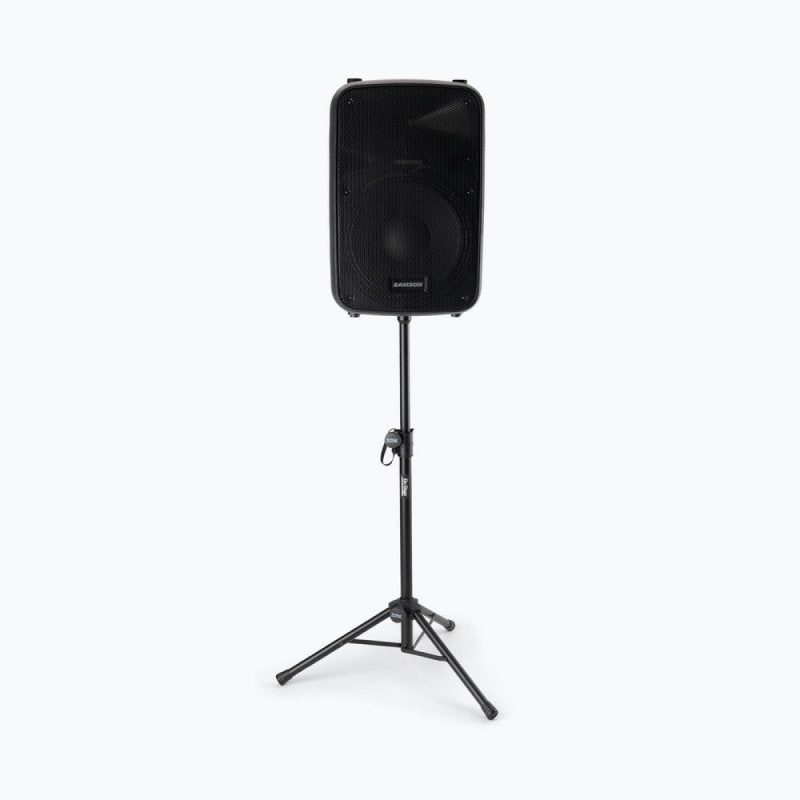 On-Stage SSAS7000B, Mini Adjustable Speaker Stand, Height Adjustment 27"-46", 60 lbs. Weight Capacity, 12.5" Base Spread, Aluminum Construction, Black