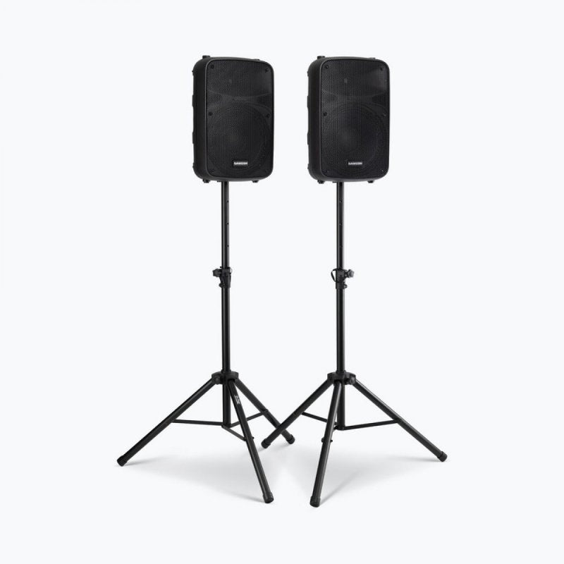 On-Stage SSP7750, Compact Speaker Stand Pack, Height Adjustment 37" - 60", 60 lbs Weight Capacity, Aluminum Construction, Black, Includes 2 Stands and Carry Bag