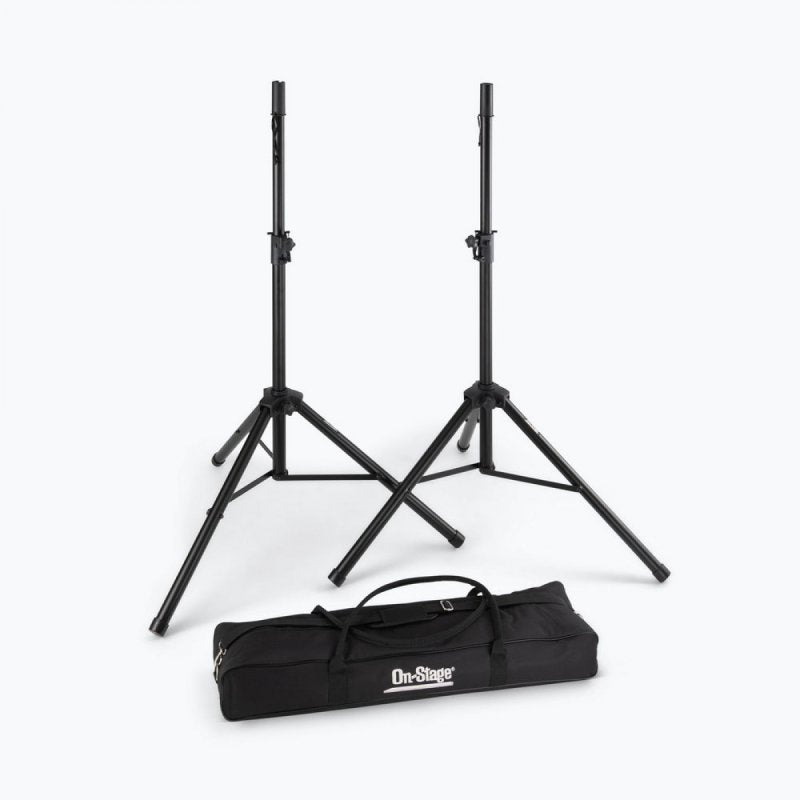 On-Stage SSP7750, Compact Speaker Stand Pack, Height Adjustment 37" - 60", 60 lbs Weight Capacity, Aluminum Construction, Black, Includes 2 Stands and Carry Bag