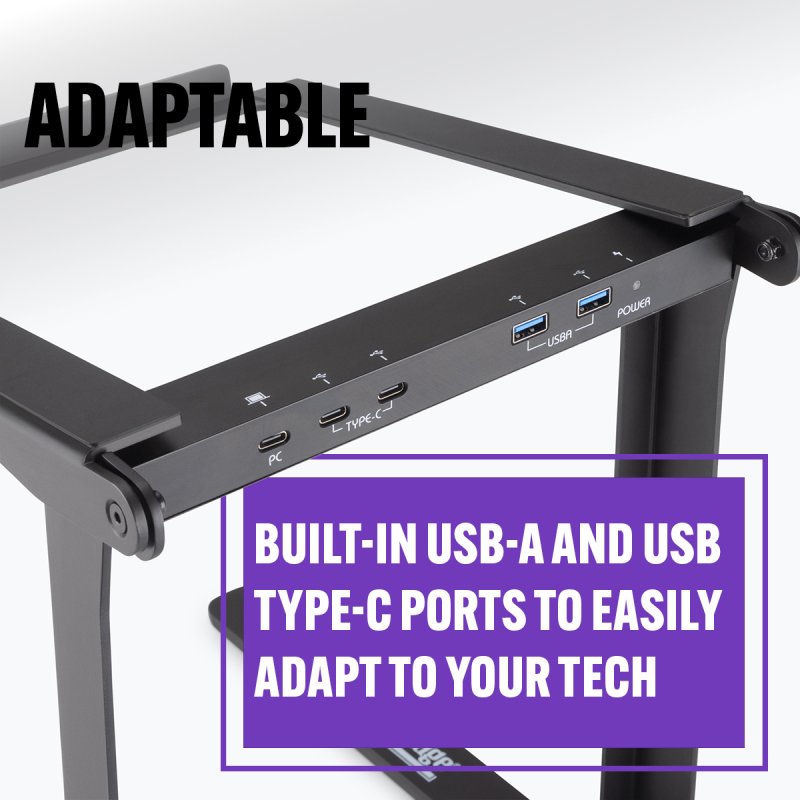 On-Stage LPT8000, Laptop Stand with USB Hub, 11 lbs. Weight Capacity, Black, Includes USB Charging cable, Instructions