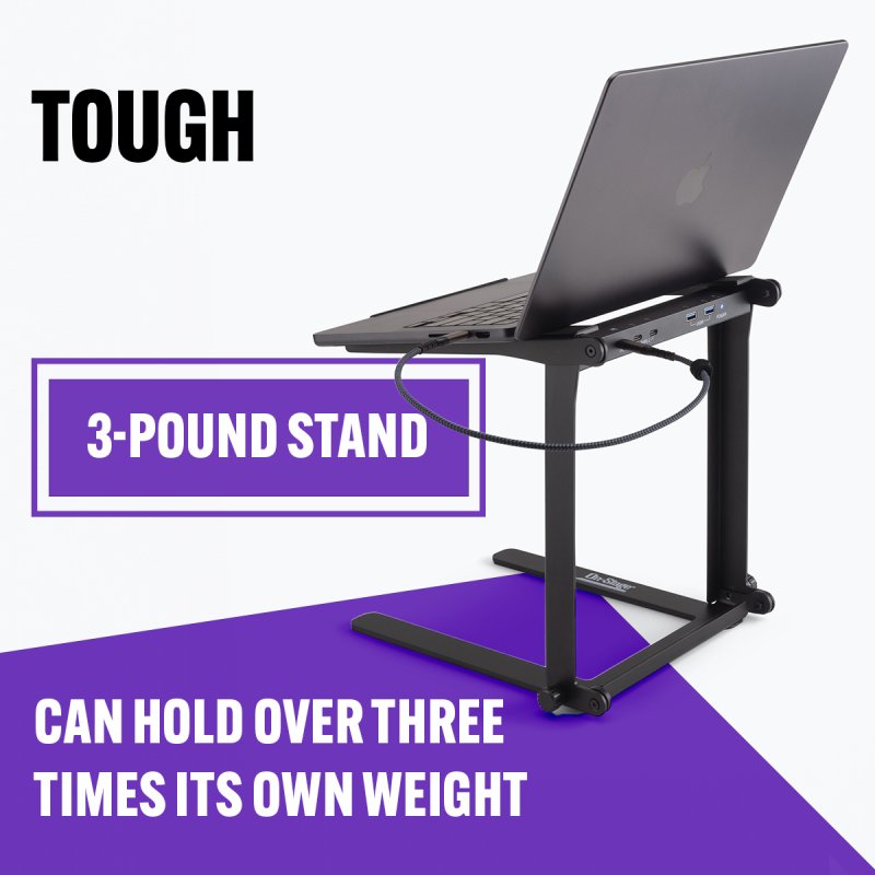 On-Stage LPT8000, Laptop Stand with USB Hub, 11 lbs. Weight Capacity, Black, Includes USB Charging cable, Instructions
