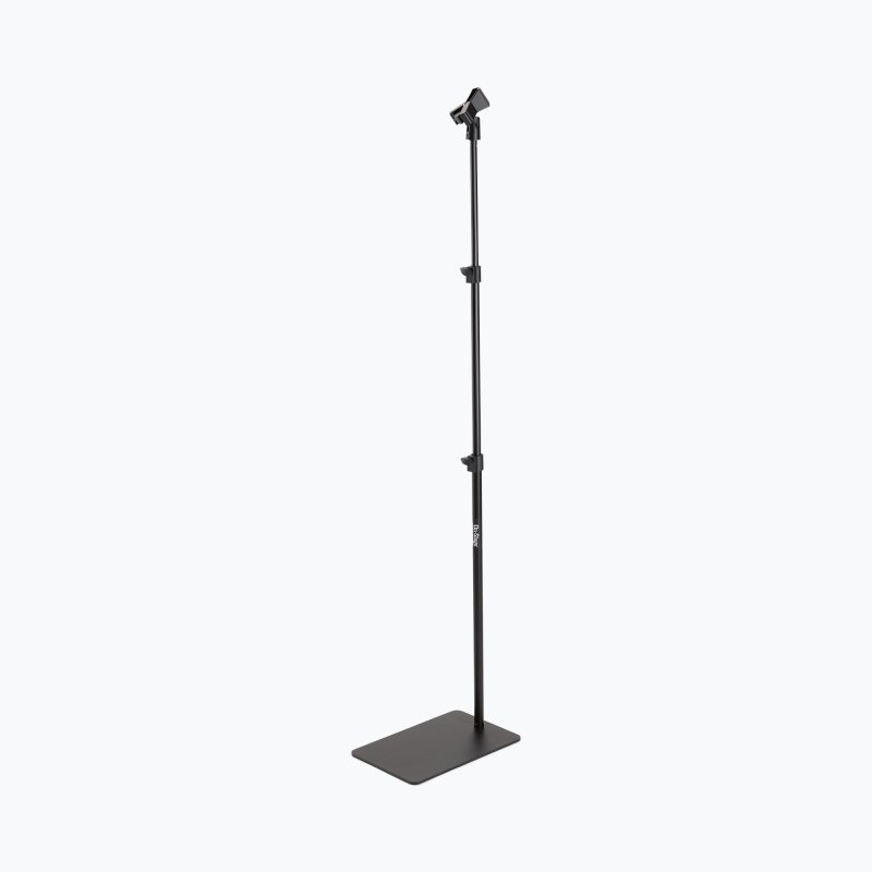 On-Stage MS7300, Mic Stand Flat Base, Height Adjustment 25"-66", 5/8"-27 Threading, Black, Includes Clothespin-style Mic Clip