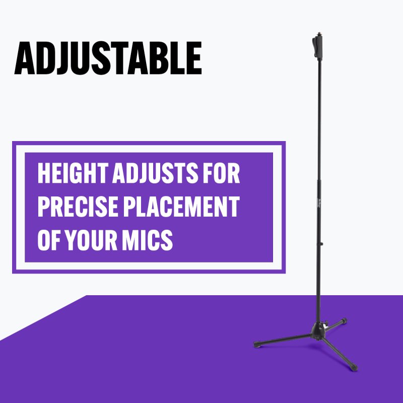 On-Stage MS7540, One-Handed Mic Stand with Tripod Base, Height Adjustment 42.75" - 69.75", 5/8"-27 Threading