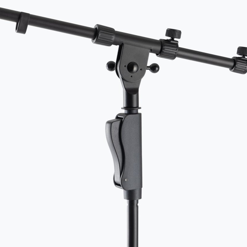 On-Stage MS7550, One-Handed Boom Mic Stand with Tripod Base, Height Adjustment 46.5"-72.8", 18.7"-33.1" Boom, 27.2" Base Spread, Steel Construction, 5/8"-27 Threading