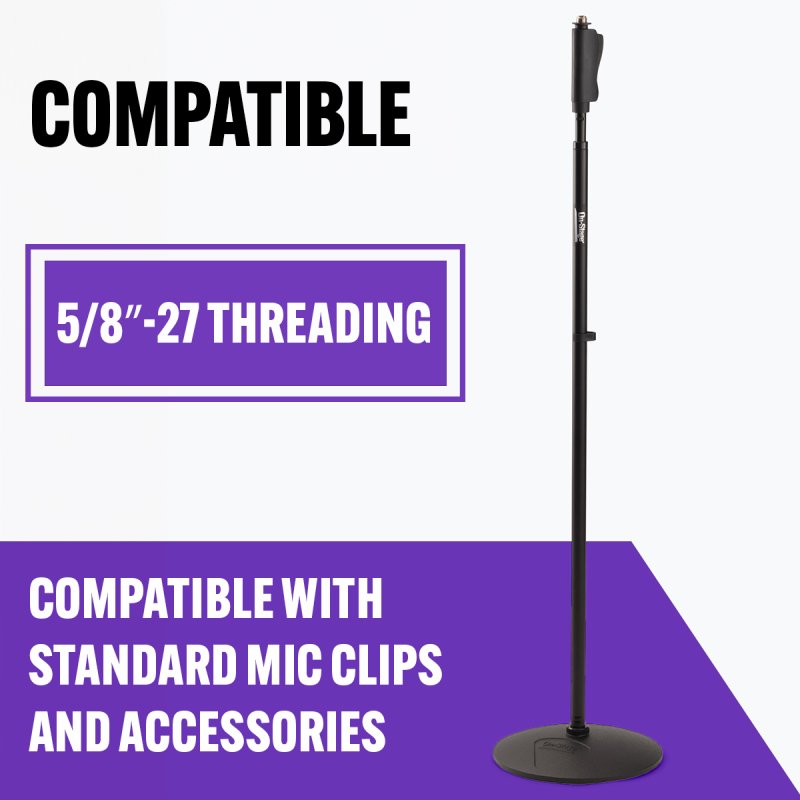 On-Stage MS9510, Production-Grade One-Handed Mic Stand with Round Base, Height Adjustment 43″-69.75″, 5/8"-27 Threading