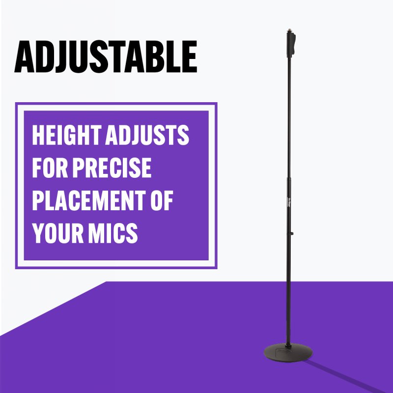 On-Stage MS9510, Production-Grade One-Handed Mic Stand with Round Base, Height Adjustment 43″-69.75″, 5/8"-27 Threading