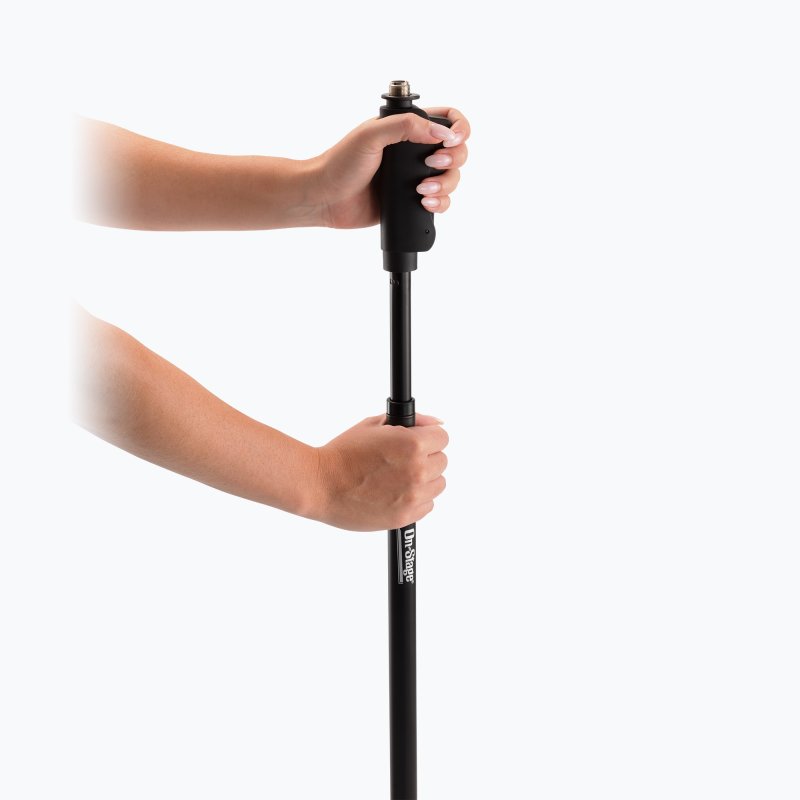On-Stage MS9510, Production-Grade One-Handed Mic Stand with Round Base, Height Adjustment 43″-69.75″, 5/8"-27 Threading