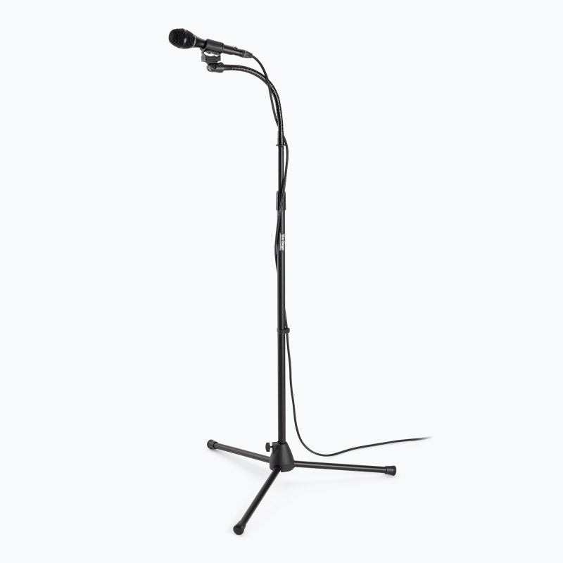 On-Stage MS7702B, Mic Stand with Gooseneck, Height Adjustment 32"-61.5", 23" Base Spread, 5/8"-27 Threading, Black