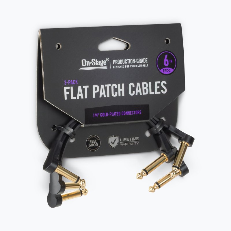 On-Stage OSPRO-FPC-3, Production-Grade Flat Patch Cables (3-Pack), 6" Length, 26 AWG Gauge, Oxygen-free copper, Spiral Shielding Construction