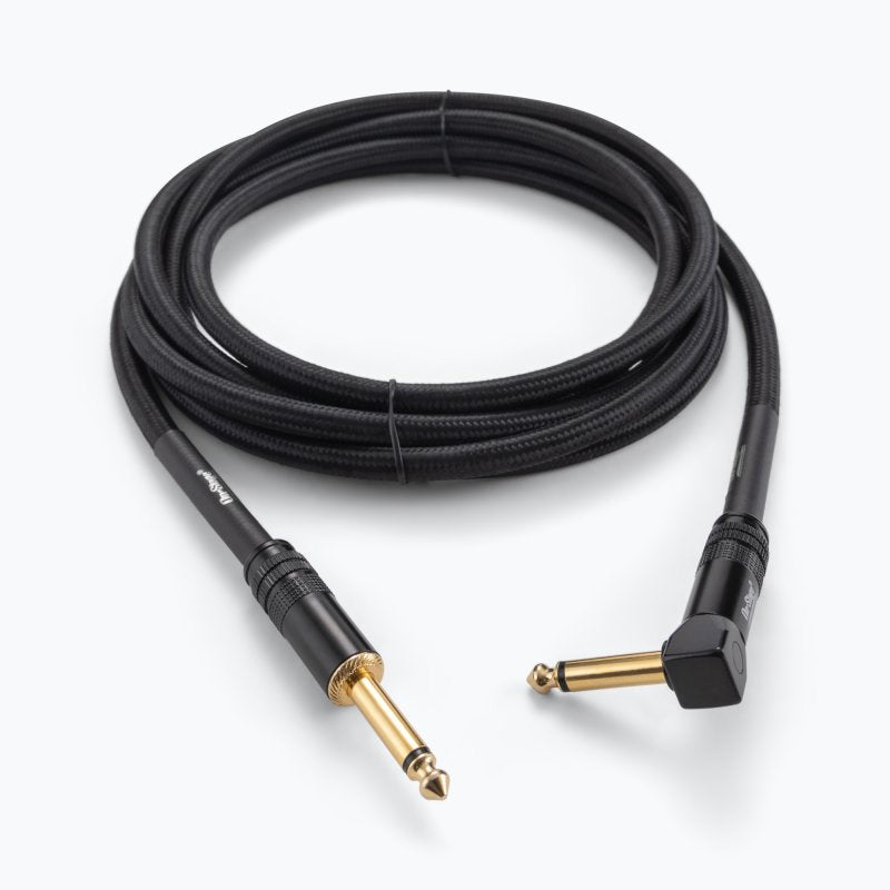 On-Stage OSPRO-ICR-10, Production-Grade Braided Instrument Cable (Right Angle to Straight) 10 ft, 24 AWG Gauge, Oxygen-free copper, Braided Shielding Construction