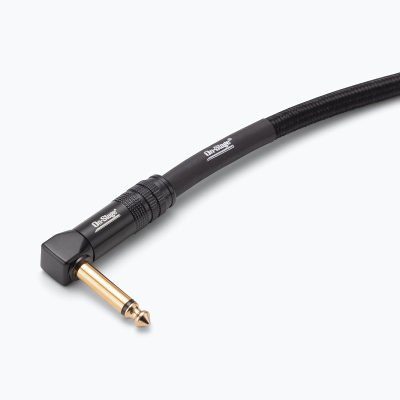 On-Stage OSPRO-ICR-15, Production-Grade Braided Instrument Cable (Right Angle to Straight) 15 ft, 24 AWG Gauge, Oxygen-free copper, Braided Shielding Construction
