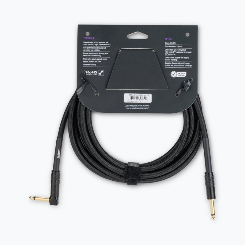 On-Stage OSPRO-ICR-15, Production-Grade Braided Instrument Cable (Right Angle to Straight) 15 ft, 24 AWG Gauge, Oxygen-free copper, Braided Shielding Construction