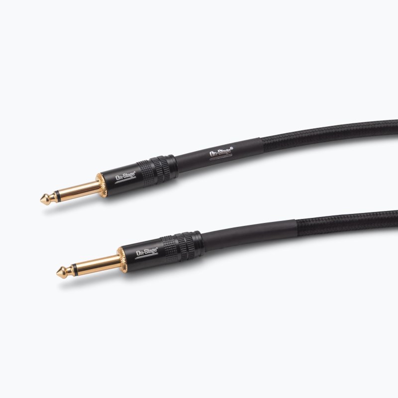 On-Stage OSPRO-ICS-15, Production-Grade Braided Instrument Cable (Straight to Straight) 15 ft, Gold-plated, Straight ¼" Connectors Connectors, 24 AWG Gauge, Oxygen-free copper, Braided Shielding Construction