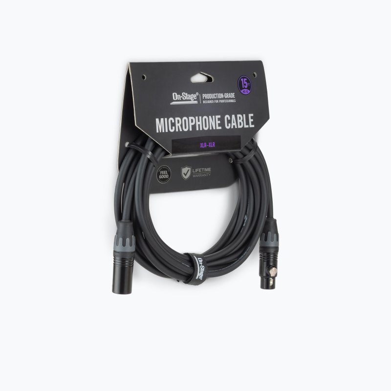 On-Stage OSPRO-MC-15, Production-Grade Microphone Cable (XLR to XLR) 15 ft, Gold-plated, XLR to XLR Connectors, 24 AWG Gauge, Oxygen-free Copper Construction