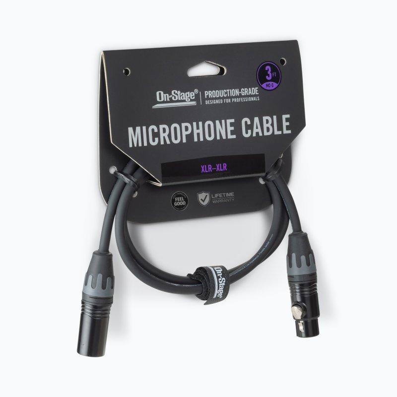 On-Stage OSPRO-MC-3, Production-Grade Microphone Cable (XLR to XLR) 3 ft, Gold-plated, XLR to XLR Connectors, 24 AWG Gauge, Oxygen-free Copper Construction