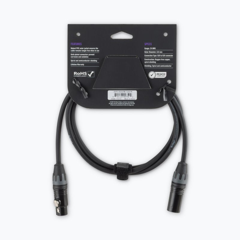 On-Stage OSPRO-MC-6, Production-Grade Microphone Cable (XLR to XLR) 6 ft, Gold-plated, XLR to XLR Connectors, 24 AWG Gauge, Oxygen-free Copper Construction