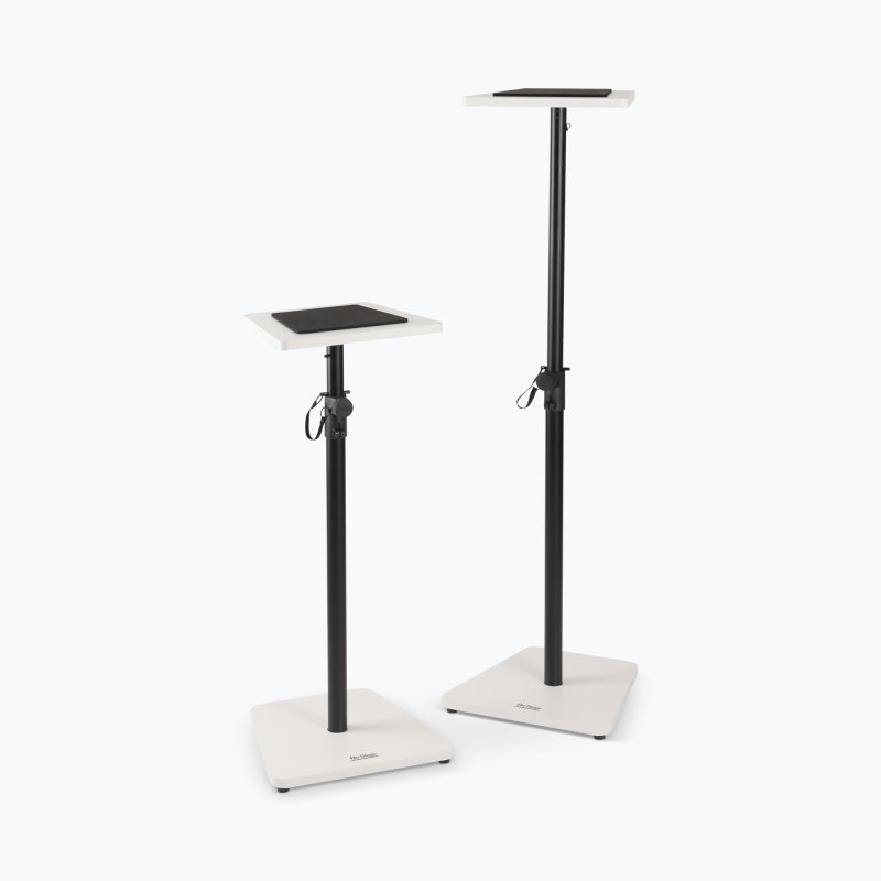 On-Stage SMS7500W, Wood Studio Monitor Stands (White, Pair), Height Adjustment 35.5"- 56.5", 90 lbs. Weight Capacity, Steel and Wood Construction, White