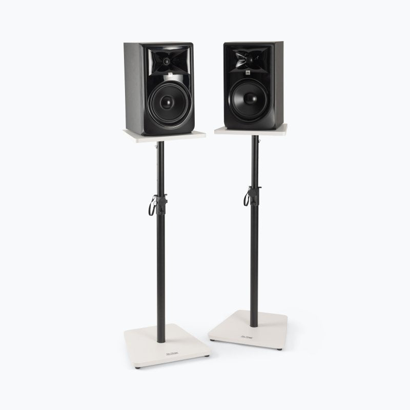 On-Stage SMS7500W, Wood Studio Monitor Stands (White, Pair), Height Adjustment 35.5"- 56.5", 90 lbs. Weight Capacity, Steel and Wood Construction, White