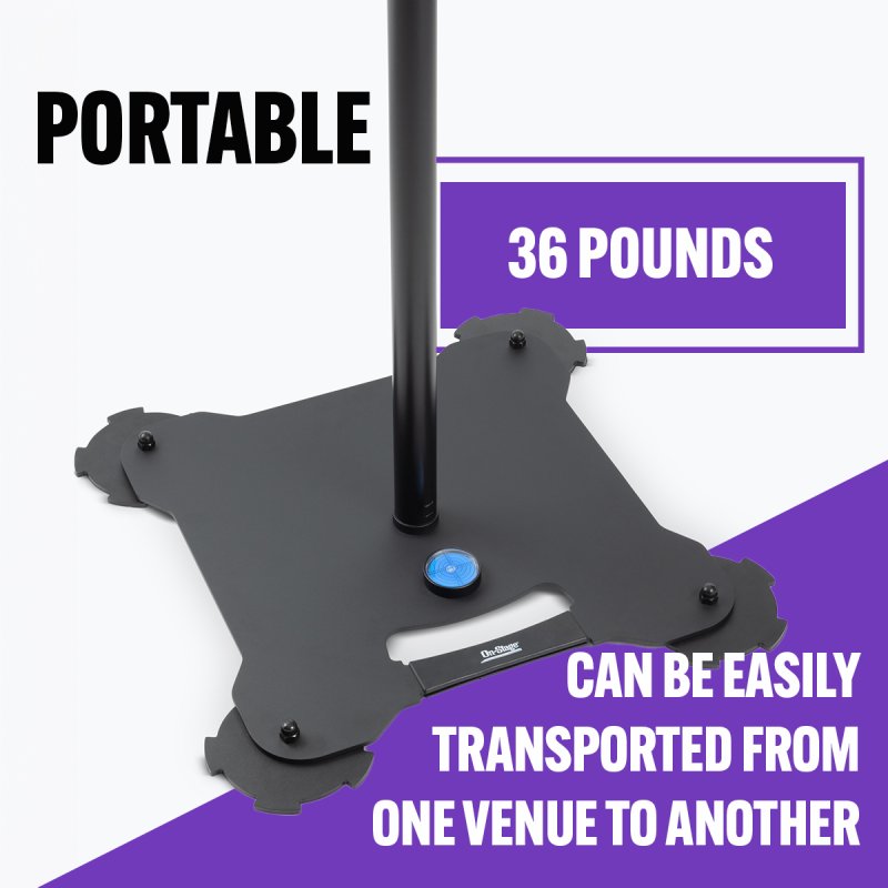 On-Stage SS8000, Production-Grade Speaker/Lighting Stand, Height Adjustment 55.51 - 98.42 in, 65 lb Weight Capacity, Steel with Metal Knob Material, Black, Includes 38mm Speaker Adapter, M10x35mm Bolt and Washer