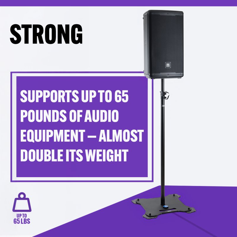 On-Stage SS8000, Production-Grade Speaker/Lighting Stand, Height Adjustment 55.51 - 98.42 in, 65 lb Weight Capacity, Steel with Metal Knob Material, Black, Includes 38mm Speaker Adapter, M10x35mm Bolt and Washer