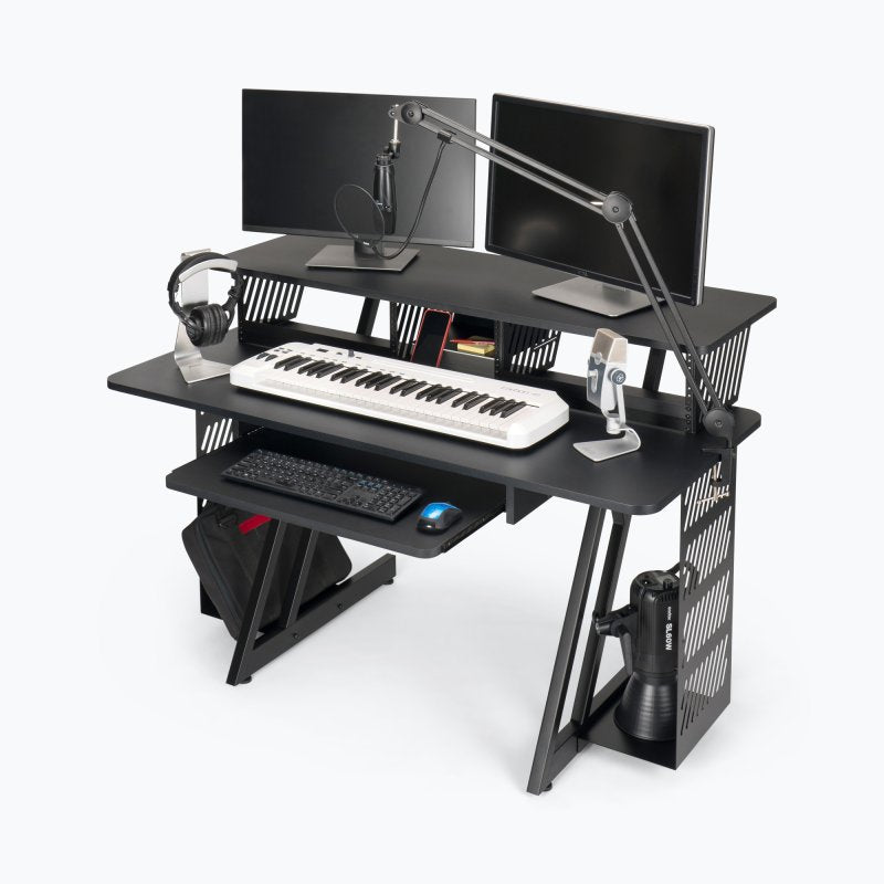 On-Stage WS7700B, Large Workstation, 175 lb Weight Capacity, MDF & Steel; Wood & Steel Construction, Black