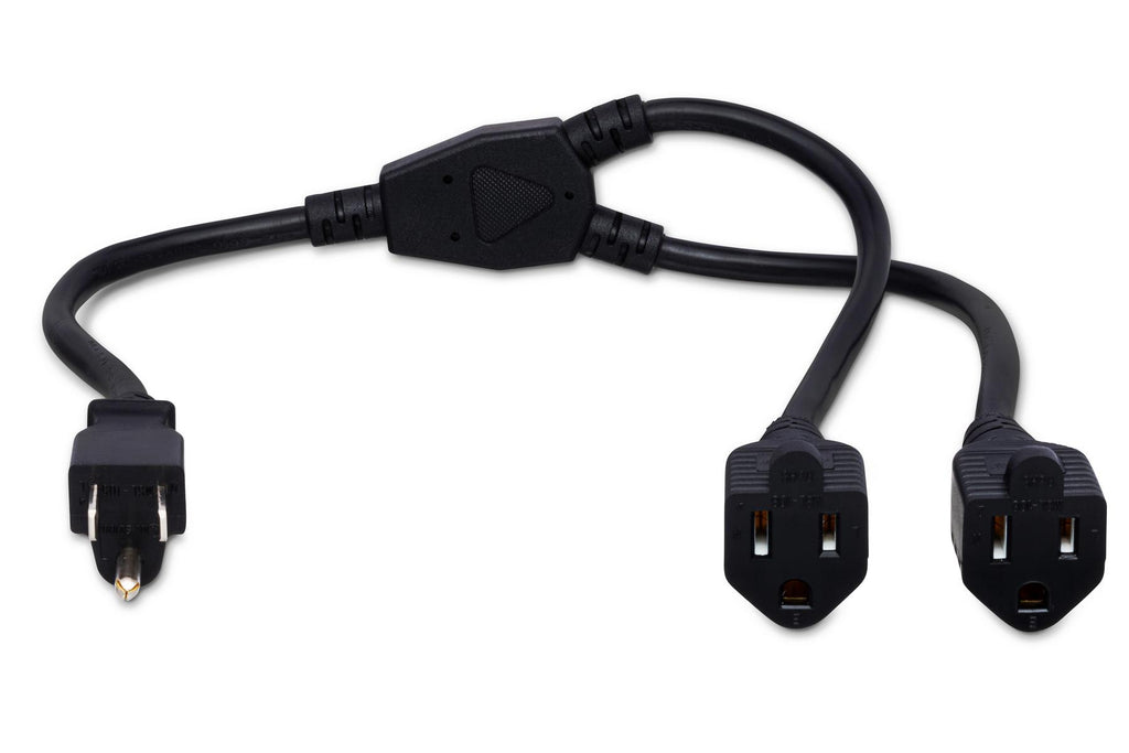HOSA - Power Extension Y Cable, Dual NEMA 5-15R to NEMA 5-15P, 14 AWG x 3 OFC
