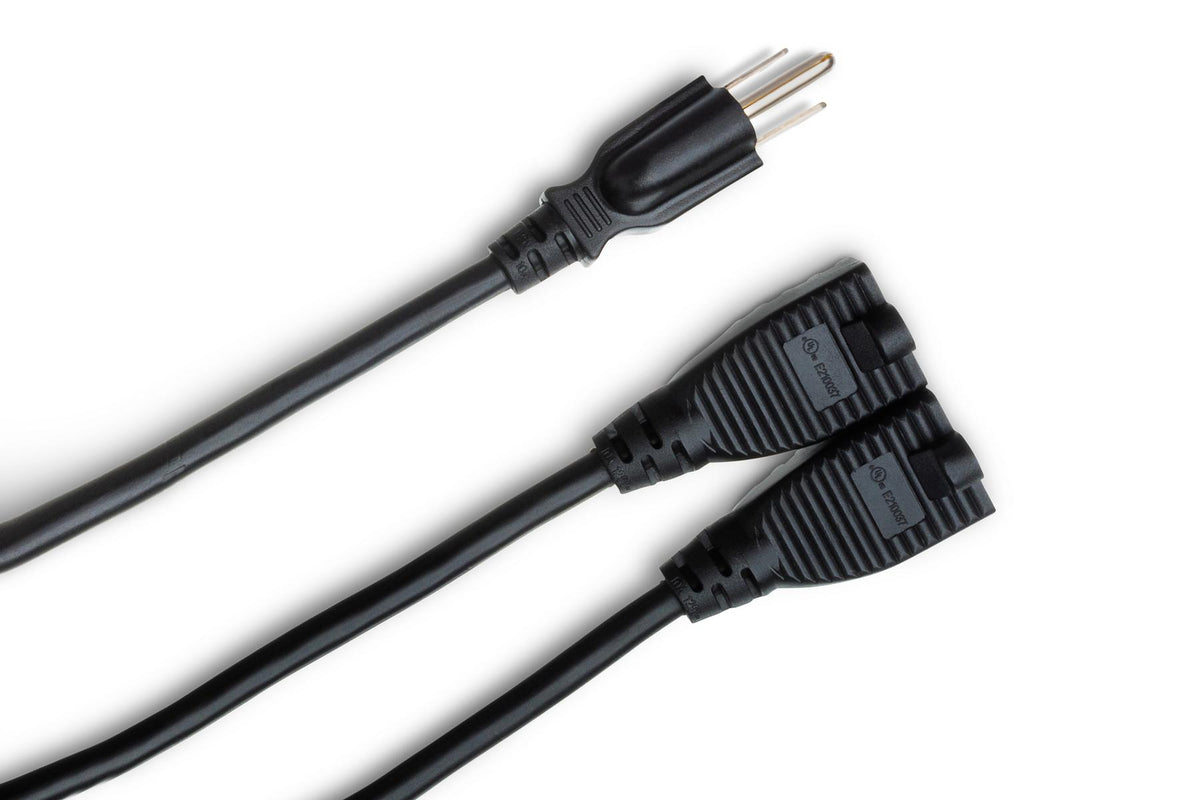 HOSA - Power Extension Y Cable, Dual NEMA 5-15R to NEMA 5-15P, 18 AWG x 3 OFC