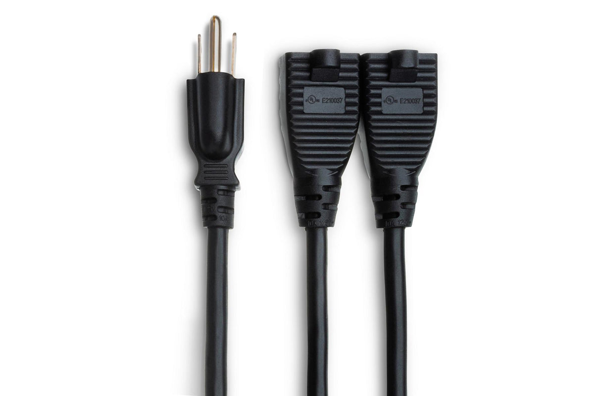 HOSA - Power Extension Y Cable, Dual NEMA 5-15R to NEMA 5-15P, 18 AWG x 3 OFC
