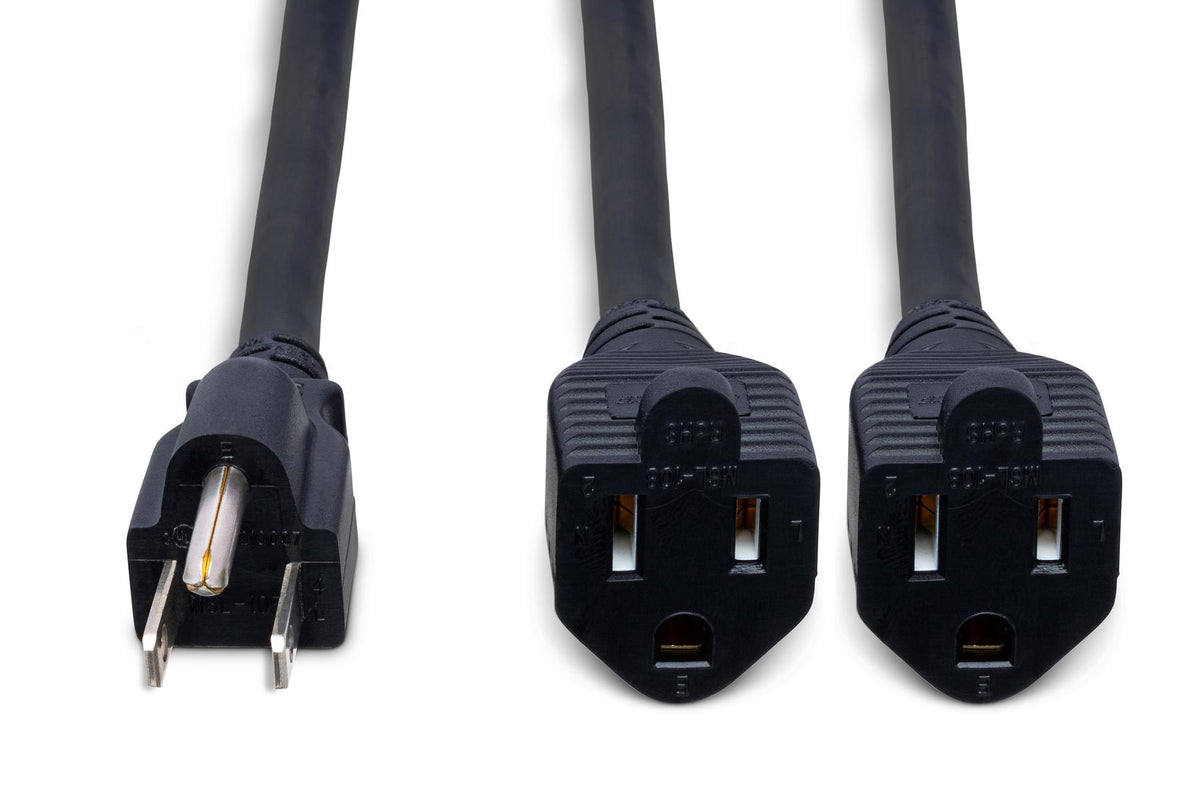 HOSA - Power Extension Y Cable, Dual NEMA 5-15R to NEMA 5-15P, 18 AWG x 3 OFC