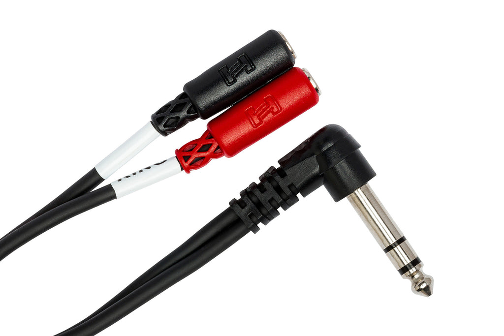 HOSA - Stereo Breakout, Right-angle 1/4 in TRS to Dual 3.5 mm TRSF