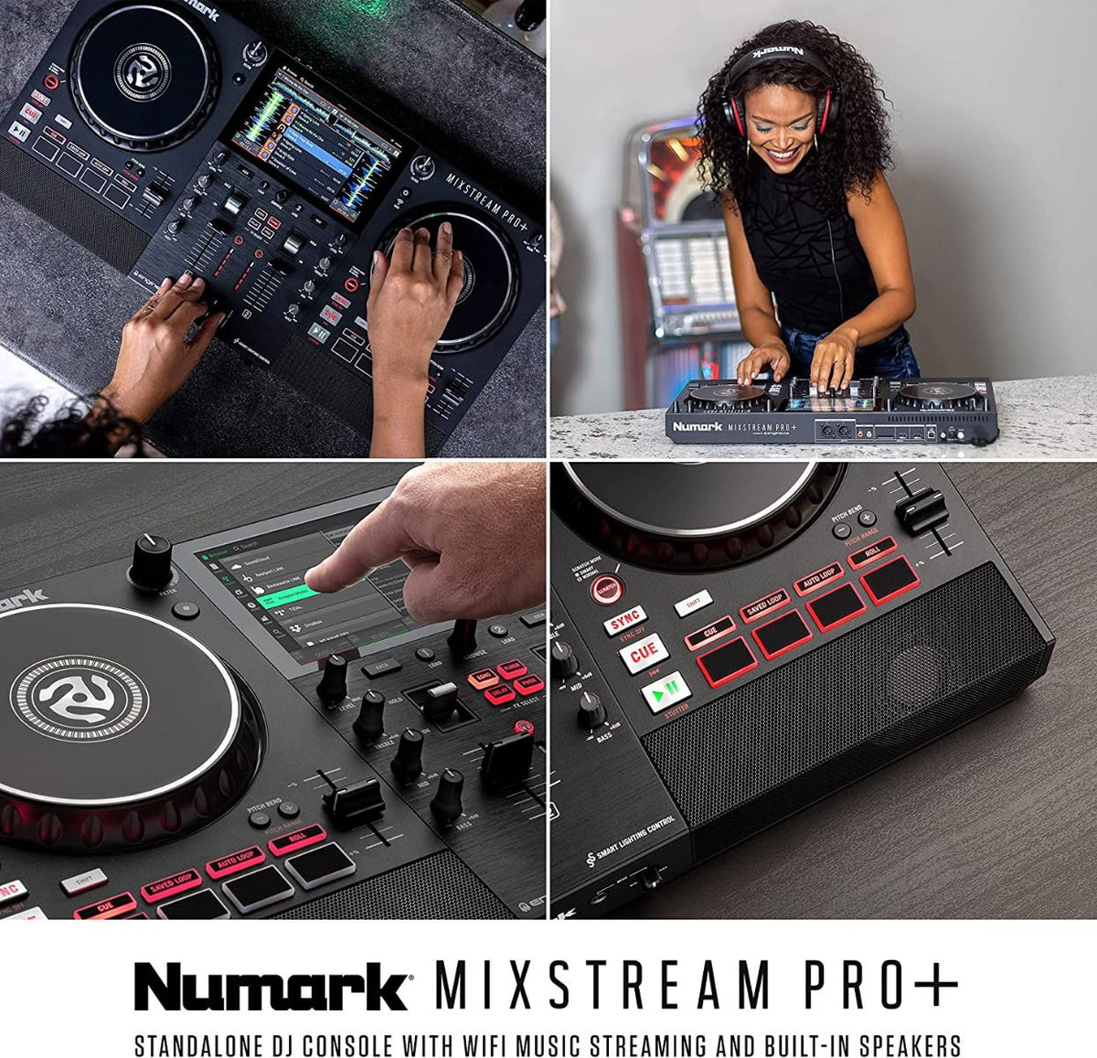 Numark Mixstream Pro+, Standalone DJ Controller with 7-Inch Touchscreen, Built-In Speakers and Wi-Fi Streaming