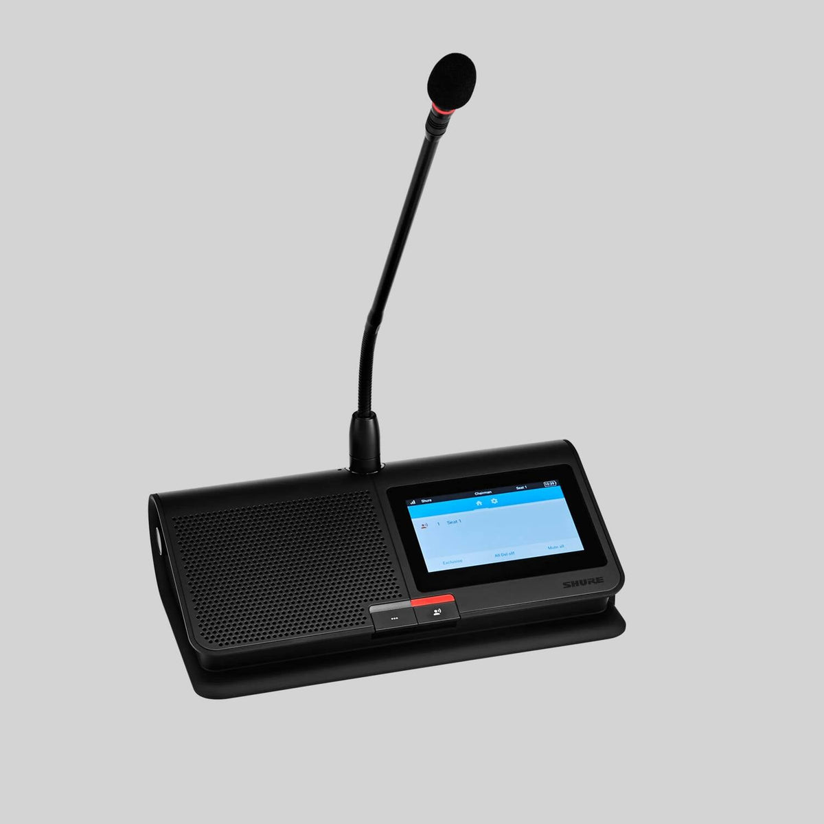 Shure MXCW640, Wireless Conference Unit, Wireless Conference Unit with 4.3 inch color touchscreen for voting, interpretation channel selection, and conference information, integrated Nfc ID card reader, chairman, delegate, listener, and ambient modes