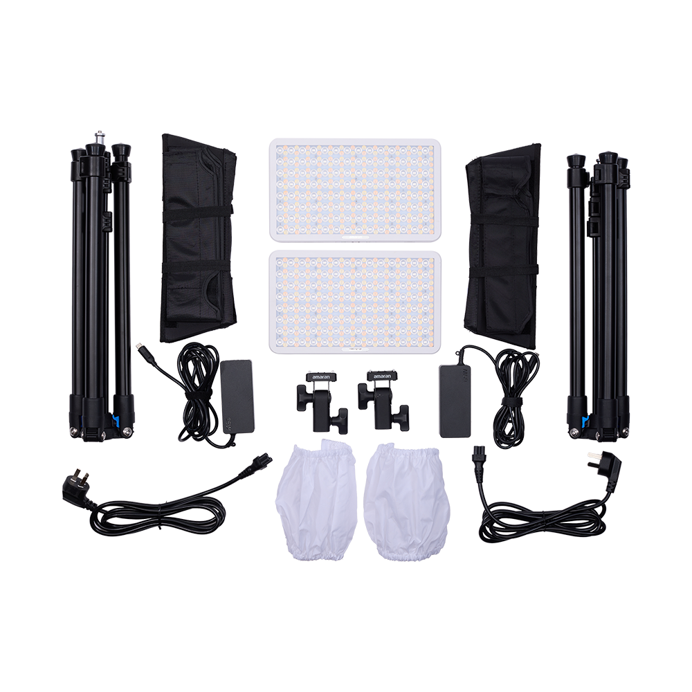 amaran Pano 60c 2-Light Kit (White), 60W Full-Color Panel LED Light, 2,300K - 10,000K CCT, CRI 96