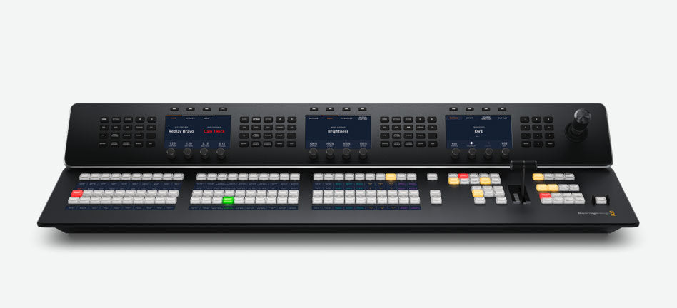 Blackmagic ATEM 1 M/E Advanced Panel 30, Very large 1 M/E hardware panel with 30 input buttons and 3 system control LCDs, plus buttons for control of 4 upstream keyers, 4 downstream keyers and 4 M/E rows