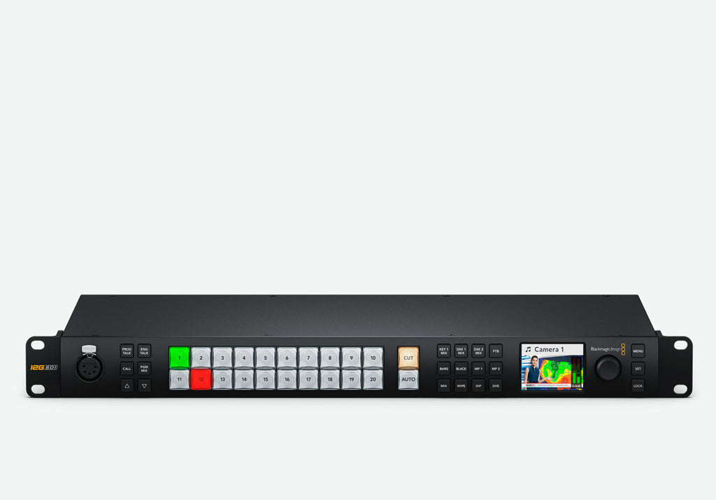 Blackmagic ATEM 2 M/E Constellation 4K, Advanced 2 M/E live production switcher includes 20 standards converted 12G-SDI inputs, 12 x 12G-SDI aux outputs, 2 DVEs, 8 ATEM Advanced Keyers, 2 multi-views and a SuperSource for a total of 6 DVEs
