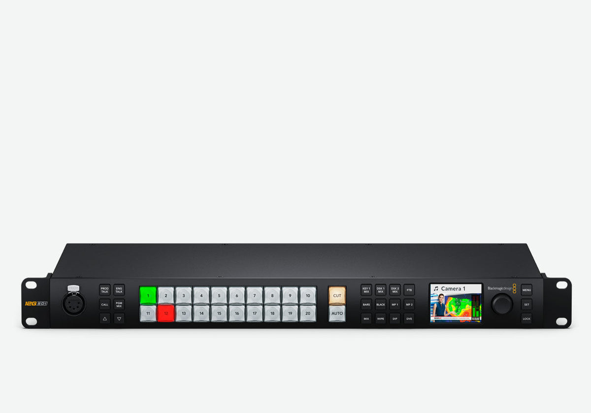 Blackmagic ATEM 2 M/E Constellation 4K, Advanced 2 M/E live production switcher includes 20 standards converted 12G-SDI inputs, 12 x 12G-SDI aux outputs, 2 DVEs, 8 ATEM Advanced Keyers, 2 multi-views and a SuperSource for a total of 6 DVEs