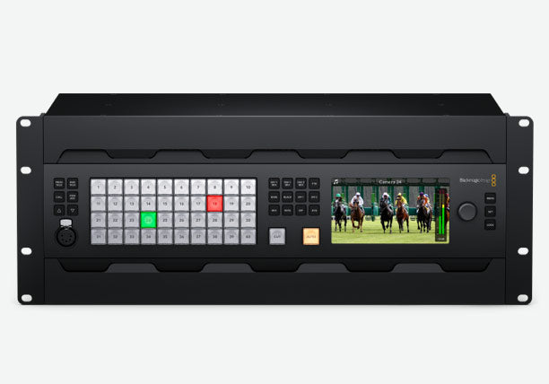 Blackmagic ATEM 4 M/E Constellation 4K Plus, Massive 4 M/E Ultra HD model has 80 standards converted 12G-SDI inputs, 48 x 12G-SDI dedicated outputs, 16 ATEM Advanced Keyers, 4 multi-views and 2 SuperSource for a total of 12 DVEs in a 4 RU design