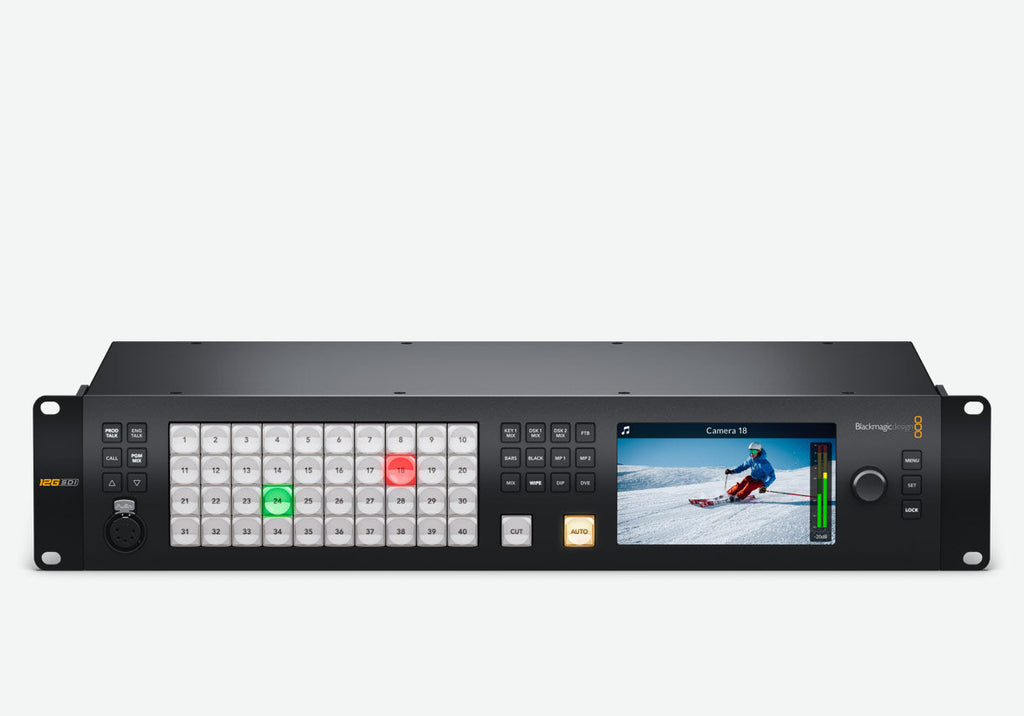 Blackmagic ATEM 4 M/E Constellation 4K, Massive 4 M/E Ultra HD live production switcher with 40 standards converted 12G-SDI inputs, 24 12G-SDI aux outputs, 16 ATEM Advanced Keyers, 4 multiviews and 2 SuperSource for a total of 12 DVEs