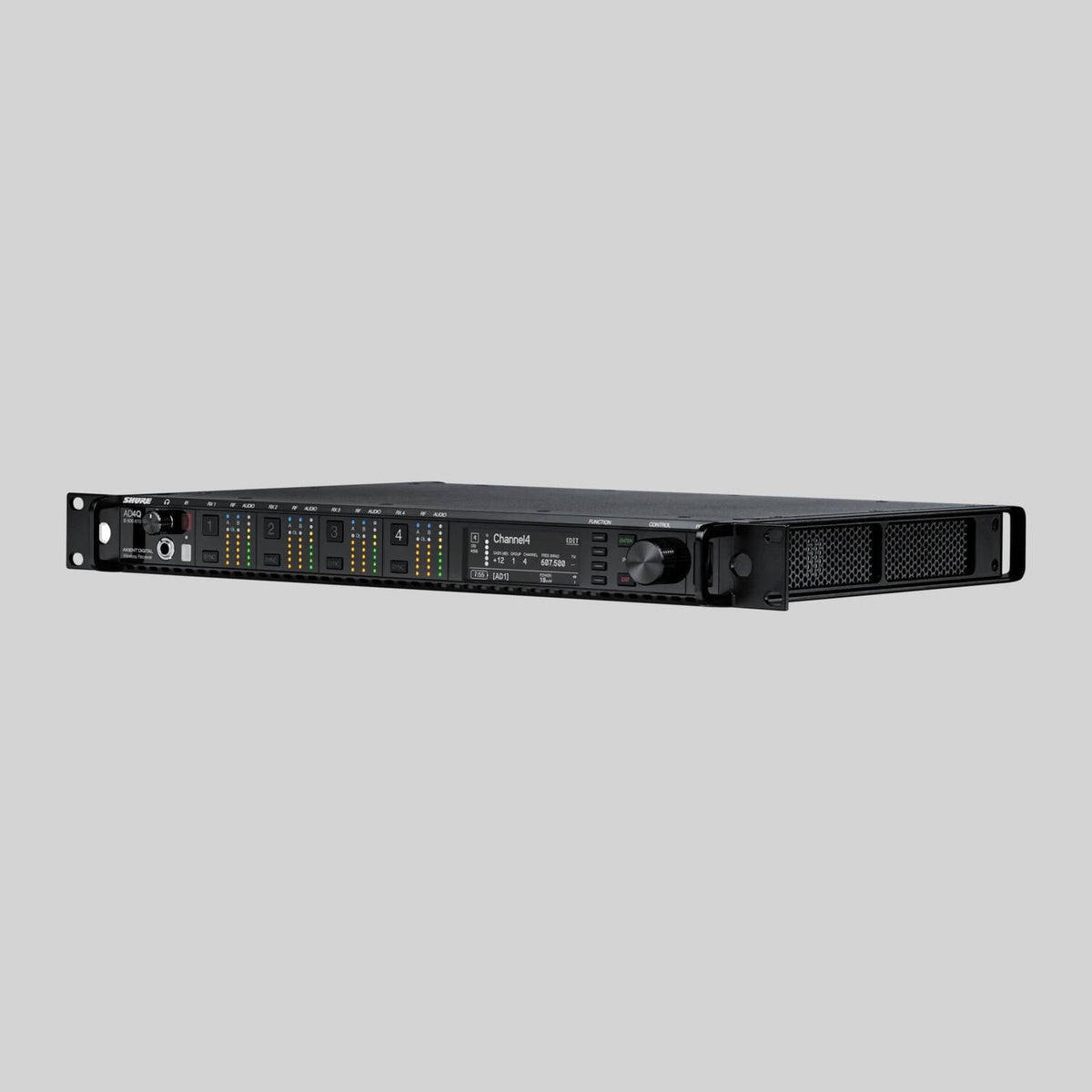 Shure AD4Q-DC-C, Four-Channel Digital Wireless Receiver, AD Quad CH DC Rx L/pts 750-960 MHz
