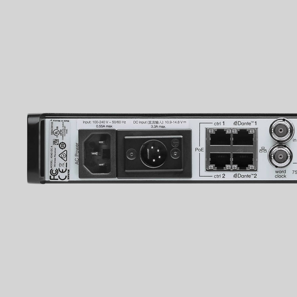 Shure AD4Q-DC-C, Four-Channel Digital Wireless Receiver, AD Quad CH DC Rx L/pts 750-960 MHz