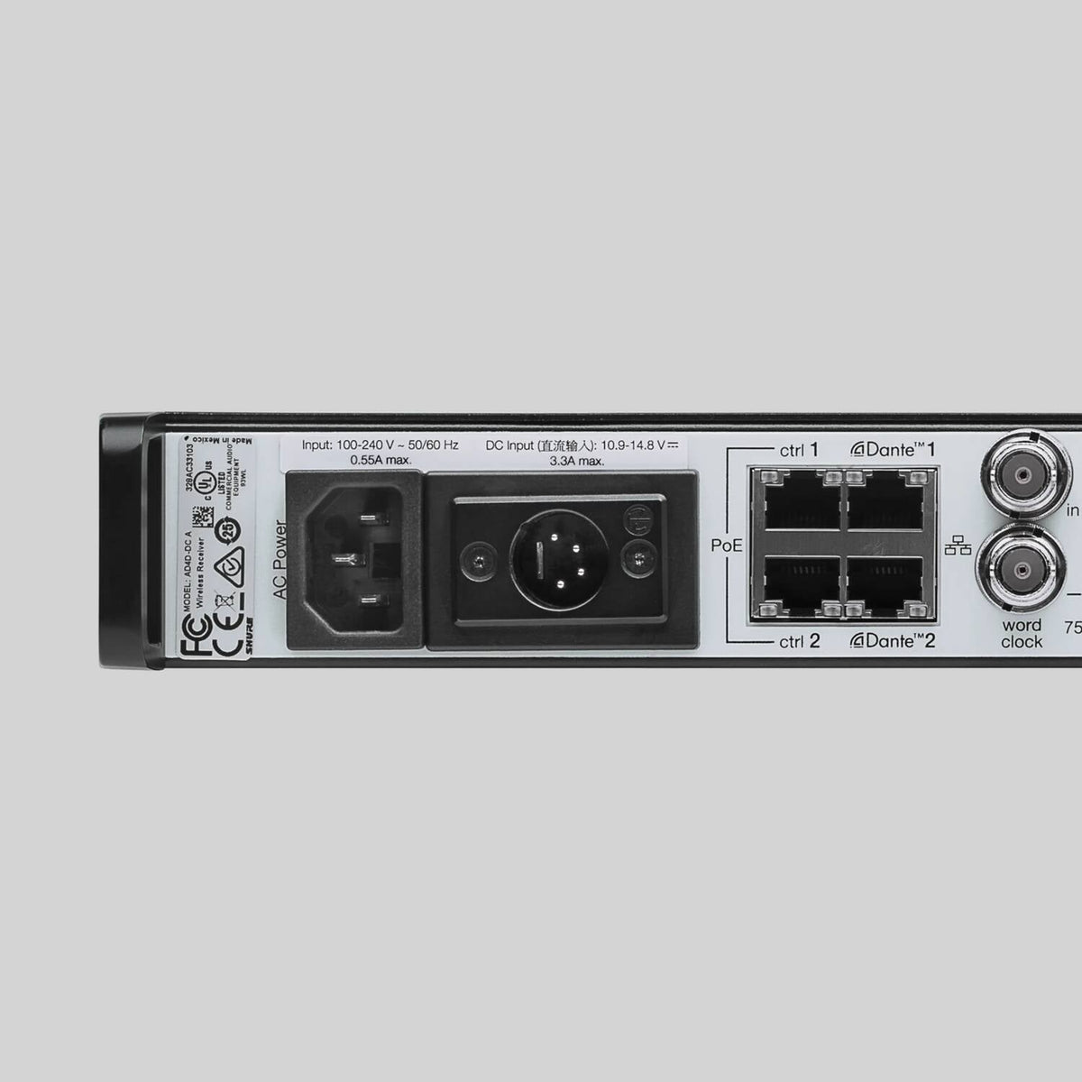 Shure AD4Q-DC-C, Four-Channel Digital Wireless Receiver, AD Quad CH DC Rx L/pts 750-960 MHz