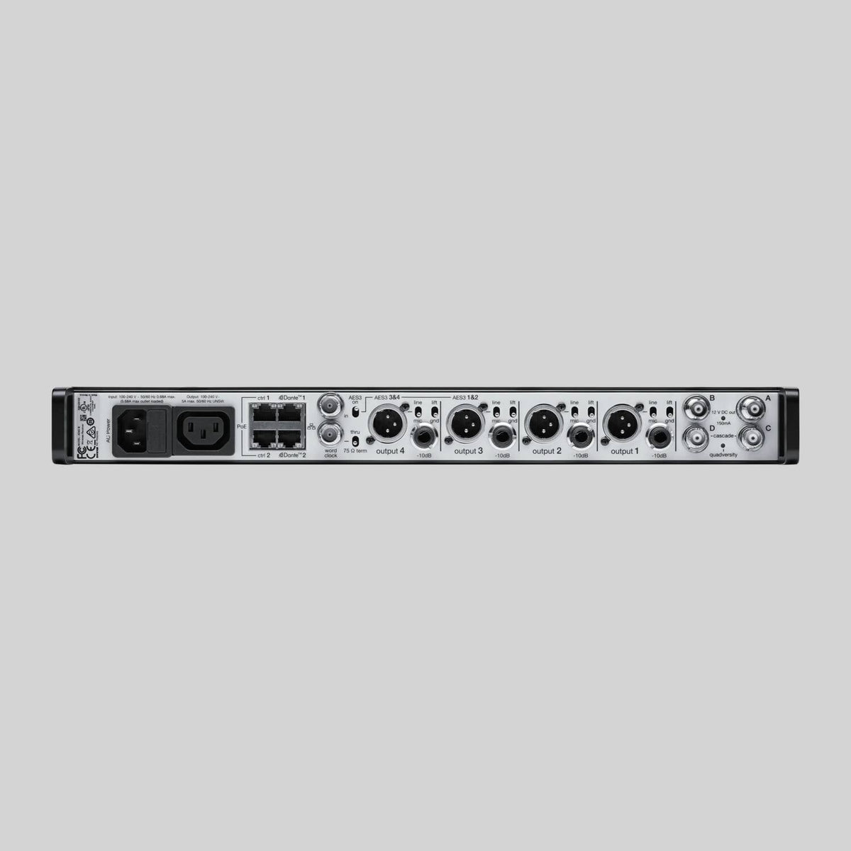 Shure AD4Q-DC-C, Four-Channel Digital Wireless Receiver, AD Quad CH DC Rx L/pts 750-960 MHz