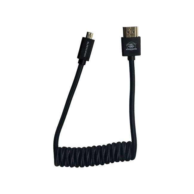 Blackhawk Coiled Micro HDMI to Full HDMI Cable, 12 inch to 24 inch, Micro-HDMI Type-D Male to Full HDMI Type-A Male, 4K 60hz and 3D, Nylon Braided, Black
