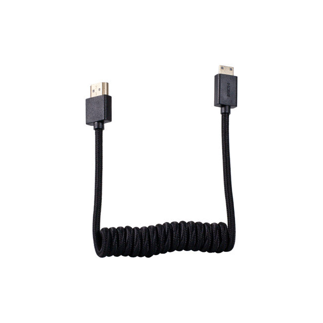 Blackhawk Mini HDMI to Full HDMI Coiled Cable, 12 inch to 24 inch, Mini HDMI Type-C Male to Full HDMI Type-A Male, 4K 60hz and 3D, Nylon Braided, Black