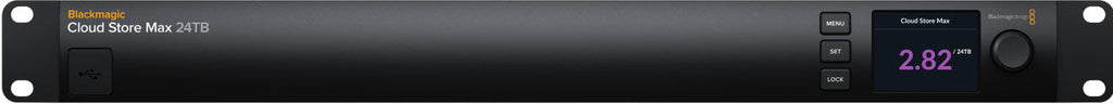 Blackmagic Cloud Store Max 48TB, Extremely high performance flash storage, with 48TB capacity 12 card RAID 0 flash memory core, 4 x 10G Ethernet, 100G Ethernet, USB-C and Blackmagic Cloud sync for distributing files globally