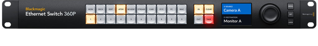 Blackmagic Ethernet Switch 820, Extreme performance low latency Ethernet switch, with 8 ultra fast 100G Ethernet connections and 2 high speed 10G Ethernet ports, plus redundant PTP clock ports and control port for NMOS control