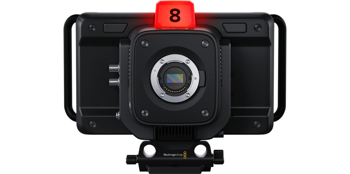 Blackmagic Studio Camera 4K Pro G2, Designed for professional SDI switchers, you get the features of the Studio Camera Plus, as well as 12G-SDI, XLR audio, bright HDR LCD, 5-pin XLR talkback, 10G Ethernet IP link and HD live streaming