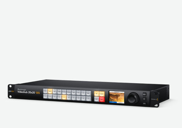 Blackmagic Videohub 20x20 12G, Medium 20x20 model zero latency 12G-SDI video router supports any combination of SD, HD and Ultra HD on the router at the same time